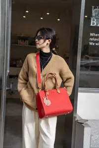 Donna vera pelle borsa tote grande capacita elegante borsa a spalla con coniglietto