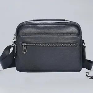 Bolso bandolera de cuero genuino para hombre, elegante bolso cruzado casual de negocios diario.