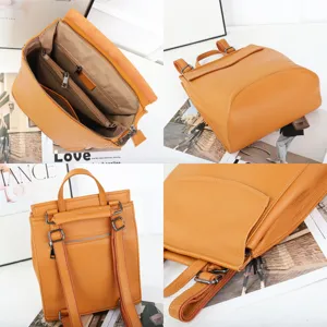 Genuine leather backpack for women, casual soft cowhide campus school bag, tan brown daily purse.