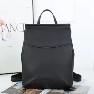 Genuine leather backpack for women, classic black soft school bag, casual daily campus daypack.