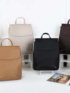 Genuine leather backpack for women student casual solid color daypack fashion school bag