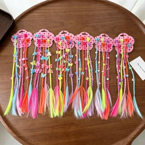 Kids colorful wig hair clips braided hair ropes cute butterfly star bow hair accessories