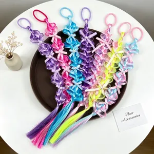 Extensions de cheveux synthétiques colorés pour enfants avec jolis nœuds et perles.