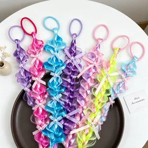 Tresses de cheveux synthétiques colorées avec nœuds et perles pour coiffures mignonnes de filles.