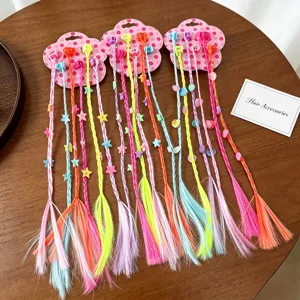 Kids Colorful Synthetic Hair Wig Claw Clips Braids Hair Extension Girl Star Bow Heart Shell Butterfly Extensions Hairpins Accessory