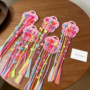 Kids colorful hair extension clips braided rope sweet butterfly star hair accessories set