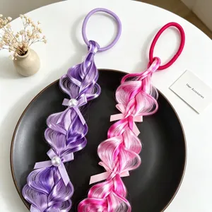 Chouchou perruque enfant natte dégradé nœud papillon perle queue de cheval accessoires