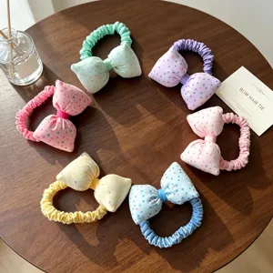 Chouchous de cheveux à pois avec nœud pour filles, attaches de queue de cheval élastiques en tissu doux.