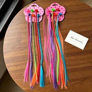 Colorful synthetic hair extension braids with claw clips for kids party performance dress up.