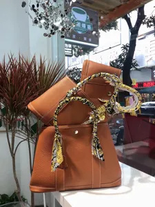 Nuova borsa shopper in vera pelle borsa a mano stile giardino con manico foulard borsa