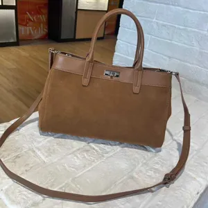 Brown suede leather tote bag casual large capacity handbag stylish shoulder cross body bag