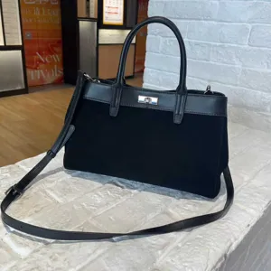 Black suede tote bag women casual large capacity handbag classic Kelly style crossbody bag