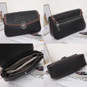 Vue détaillée du sac à bandoulière noir pour femme, élégant sac en cuir pour mode chic.