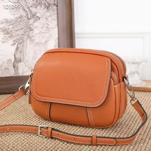 Borsa a tracolla in pelle arancione da donna, piccola borsa quadrata con doppia cerniera.