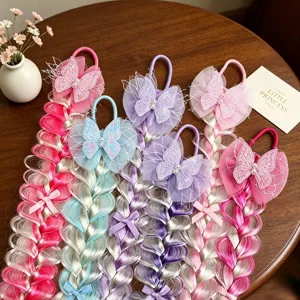 Parrucca sintetica bambini treccia simpatico farfalla elastico capelli accessori dettaglio
