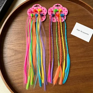 Kids colorful hair clip extensions braided hairpieces party dance accessories for kids