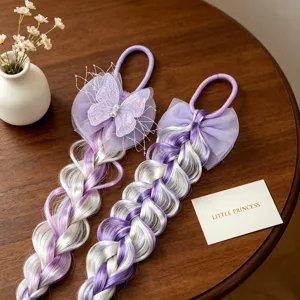 Bambini parrucca capelli treccia carino farfalla viola bianco extension coda di cavallo