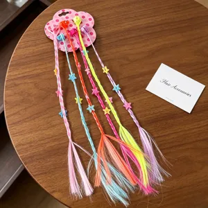 Colorful kids hair extensions synthetic braided clips with stars for daily cute styling