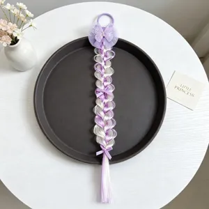 Bambini parrucca treccia capelli sintetici carino farfalla viola legatura capelli