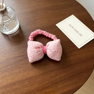Chouchou cheveux noeud pois rose enfant elastique bandeau tissu pour fille queue de cheval