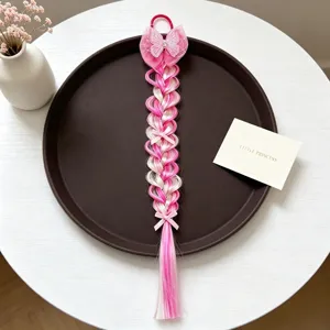Treccia parrucca bambina principessa farfalla estensione capelli carina accessorio rosa