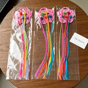 Colorful kids hair extension clips braided wig set for party and daily wear style