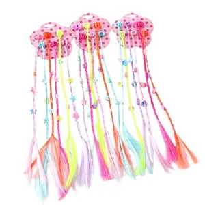 Colorful children hair extension braids with mini claw clips stars and cute shells for girls.