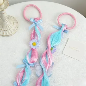 Girls sweet colored wig hair ties with cute bows and flowers, perfect for stylish cute ponytails.