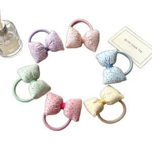 Jolis élastiques à cheveux à nœud pois pour filles, bandes de cheveux douces, accessoires.