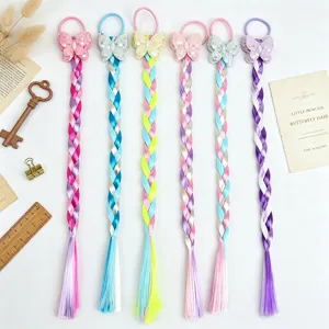 Colorful children wig hair braids cute butterfly hair ties little girls ponytail extension accessories