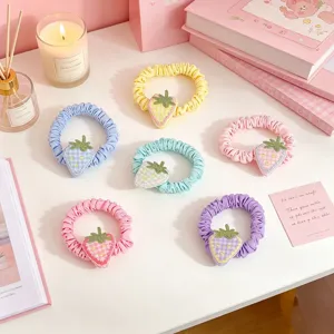 Conjunto de coleteros de fresa pastel bonitos, accesorios para el cabello de felpa para mujeres.