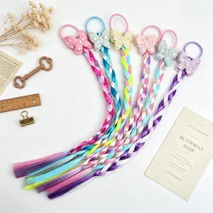 Colorful kids braided hair wigs with cute bows, perfect hair extension ties for daily wear.