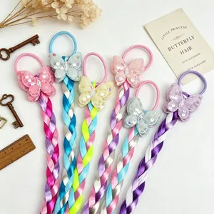 Colorful synthetic hair extension braids for little girls with cute sequin bows. Perfect hair ties.