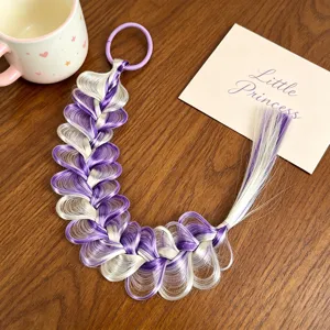 Extention coda di cavallo treccia sintetica viola bianca per bambini vista dettagli