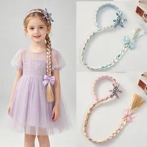 Prinzessin Lange Zopf Perücke Stirnband Mit Schleife Strass Schneeflocke Cartoon Haarschmuck Für Kinder Mädchen Party