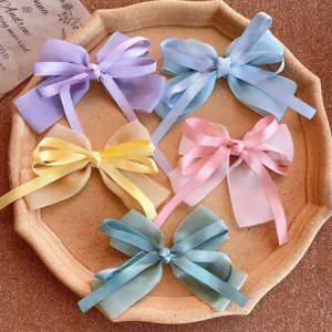 Korean sweet style ribbon bow hair clips set, colorful fabric hair accessories for women and girls.