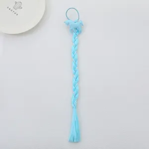 Kids blue synthetic hair braid extension pony hair tie for party dress up and daily wear
