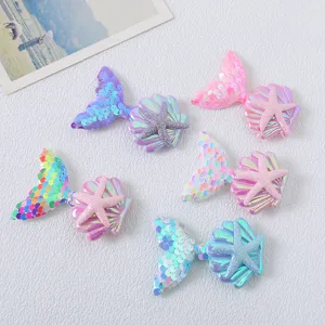 Cartoon Mermaid Sequin Tail Hair Clips For Kids DIY Garment Accessories Shell Starfish Hair Pins Children Hair Jewelry