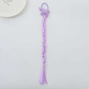 Kids braided hair extension with cute purple unicorn hair tie, perfect for styling.