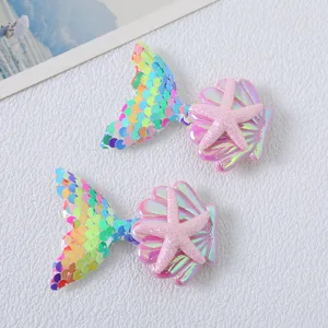 Children cute mermaid tail sequin hair clips with starfish seashell decor for daily styling.