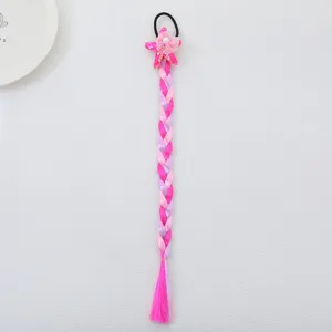 Coleta de peluca infantil con trenza sintética rosa violeta y decoración de estrella mar.