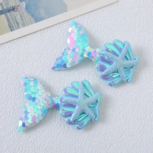Mermaid tail sequin hair clips cute starfish shell kids hair accessories DIY crafts.
