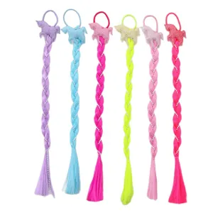 Kids Unicorn Synthetic Hair Braid Ponytail Extension Colorful Braided Hair Rope Tie