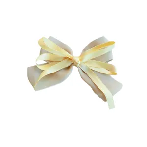 Sweet ins bow hair clip for girls, elegant layered ribbon barrette for back of head.