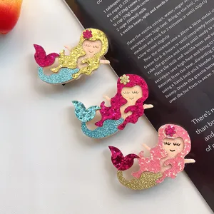 Cute Cartoon Mermaid Tail Glitter Hair Clips Shiny Sequins Alligator Clips Handmade Sweet Girls Kids Apparel Patch Craft Material Accessories