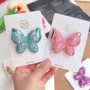 Glitzer Schmetterling Haarklammern für Mädchen, doppelte Schicht süße Haarspangen.