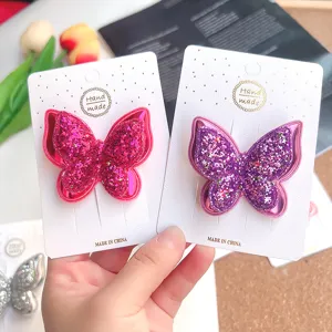 Kinder Glitzer doppelseitige Schmetterling Haarklammern süße glänzende Haaraccessoires 2St