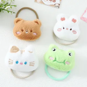 Conjunto de coleteros de pelo de felpa de animales lindos con diseños de oso, conejo, gato y rana.