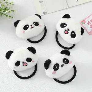 Jolis élastiques à cheveux panda en peluche lot de 4, cordes à cheveux cartoon pour filles.