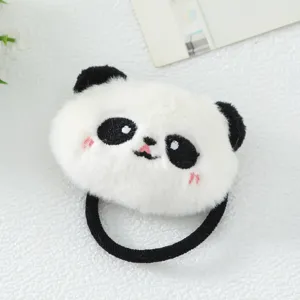 Mignon chouchou en peluche panda dessin animé 3D, anneau de cheveux blanc pour enfants.